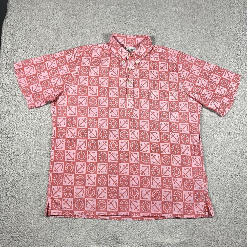 Reyn Spooner Shirt Men XL Hawaiian Anchor Sea Button Linen Cotton Aloha Pullover